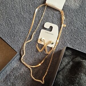 Maurices Gold Layered Necklace and Earring Set